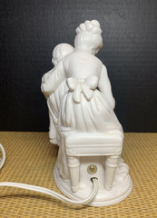 Porcelain Parian Ware Mother & Child Figure Reading Night Light White Works