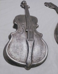 Vintage 1960s Royal Cast Metal Bass Guitar and Mandolin Wall Hangings Art
