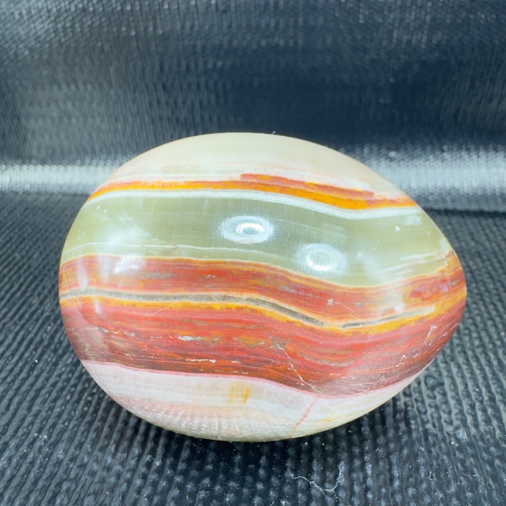 Hand Carved Italian Marble Stone Multicolored Swirl Heavy Egg Paperweight VTG