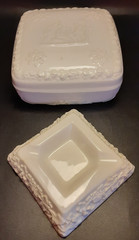 Wedgwood Embossed Queensware White Lidded Cigarette Box & Ashtray England