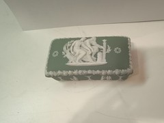 Antique Wedgwood Sage Green Jasperware Match Box 1800’s