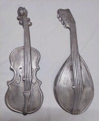 Vintage 1960s Royal Cast Metal Bass Guitar and Mandolin Wall Hangings Art