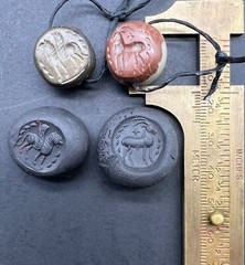 Jasper Stone Pair Of Old Ancient Sassanian Era Different Intaglios Stamp Beads