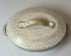 Parsley Pottery Cream Speckled Oval Dish with Lid