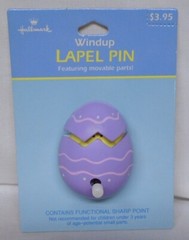 Hallmark 1990s Wind Up Plastic Easter Lapel Pin Chick in Egg Opens & Closes