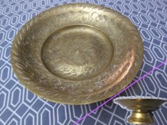 Estate Antiqu 1909? Edwardian BRASS pedestal DISH pillar CANDLE HOLDER old INDIA