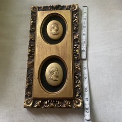 Vintage Framed Double Gold Cameo Reliefs in Ornate Frame Neoclassical Wall Art