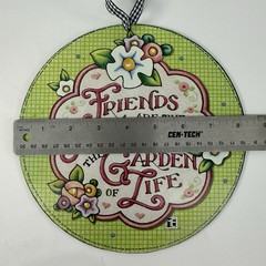 Mary Engelbreit Wall Hanging Sign Round Metal Friends Are The Flowers Garden 8”