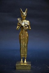 Authentic Ancient Egyptian Antiquities Bastet Cat Gold Leaf Statue Egyptian BC