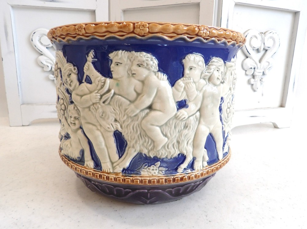 Art Nouveau Eichwald Czech Art Pottery Neoclassical Cobalt Blue/White Jardinere
