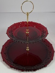 Vintage Avon 1876 Cape Cod Collection Ruby Red Two Tier Server w/original box