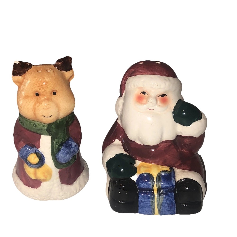 ￼Vintage ceramic salt and pepper shakers ￼Santa and reindeer Christmas