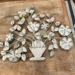 Vintage TOLE METAL WALL Hanging Floral Art Sculpture MCM