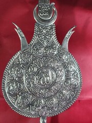 Rare handmade metal shia Alam or processional standard with quran calligraphy .