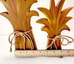 Set/ 2 Handmade Wood Hand Painted Country Folk Art Hay Stacks Fall Halloween 11″