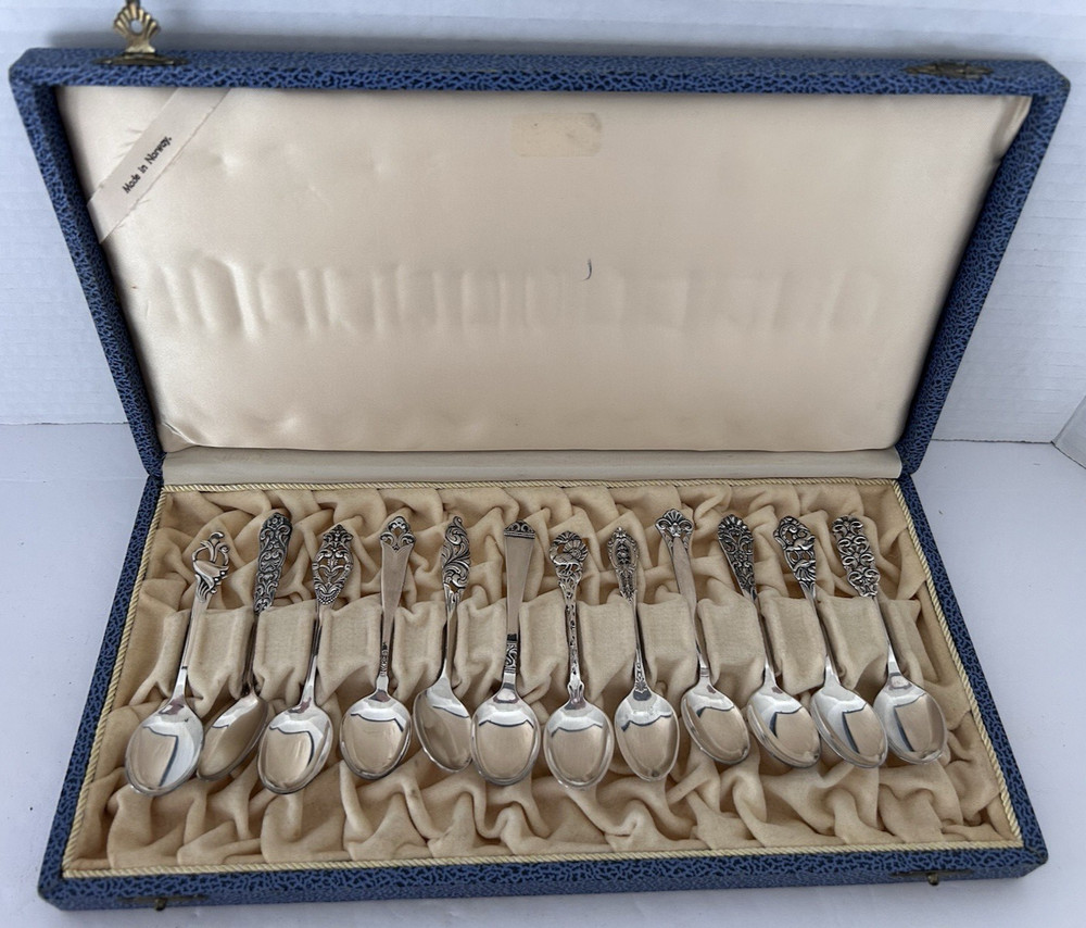 TH. Marthinsen Sterling Silver Assorted Demitasse Spoons Set of 12 Norway