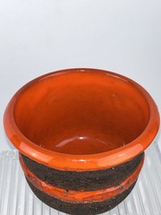 Fat Lava Drip Glaze Pottery Vase Italy MCM Orange Black 5″ x 6″ Bitossi Style
