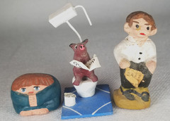 Lot of 3 Whimsical Polychrome Pottery Caganers two Signed made in Spain