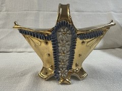 VTG Ceramic Basket Gold Trim Handle Flowers “A Present from Portrush” Ireland