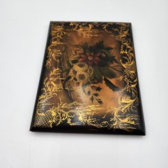 Antique ART Victorian Edwardian lacquer PAPIER MACHE BOOK COVER FLOWERS
