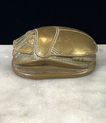 Brass Egyptian Scarab Beetle Hieroglyphics base Paperweight 3.5” Heavy VTG