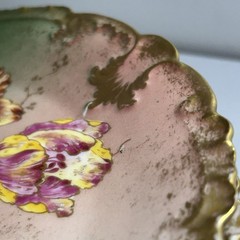 GDA Antique France Porcelain Limoges Hand Painted Tulips Green Gold Art Nouveau