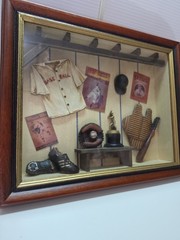 Baseball 3D Shadow Box Miniatures in Resin Wood Frame Sports Wall Hanging