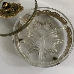 VTG Gold Ormolu Hollywood Regency Brass Beveled Glass Divided Trinket Jewel Box
