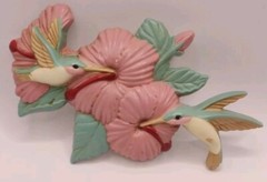 Vintage Burwood Hummingbird 2 Pc Wall Hanging Plaque Made In USA