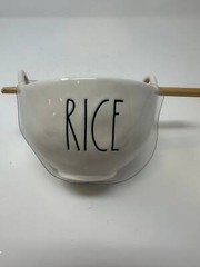 Rae Dunn classic white asian style RICE bowl with chopsticks, Rae dunn classic