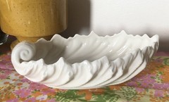 Vtg Lenox Cream Shell Leaf Shaped Bowl Serving Dish Coastal Decor Made in USA