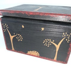 Vintage Hand-Painted Wood Box Leather Hinges B Altmans & Co NY with gift box