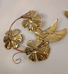 Vtg Home Interiors Brass Flower Hummingbirds Wall Hanging Homco Decor Set of 3