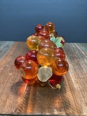 Vintage mcm Lucite Grape clusters on Driftwood orange amber Large 16” long