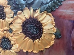 Ukrainian Handmade Silk Ribbon Embroidery Sunflowers Wall Hanging Decor Picture