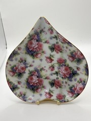 Vintage Heart Shaped Porcelain Trinket Gold Trim Rose Di