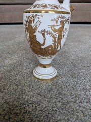 24K Gold Greek Gods & Goddesses Porcelain Ewer Jug Vase Handmade Greece MINT