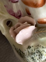 VTG PORCELAIN EDWARDIAN/VICTORIAN BOY WITH BUSHEL OF STICKS SMALL PLANTER VASE