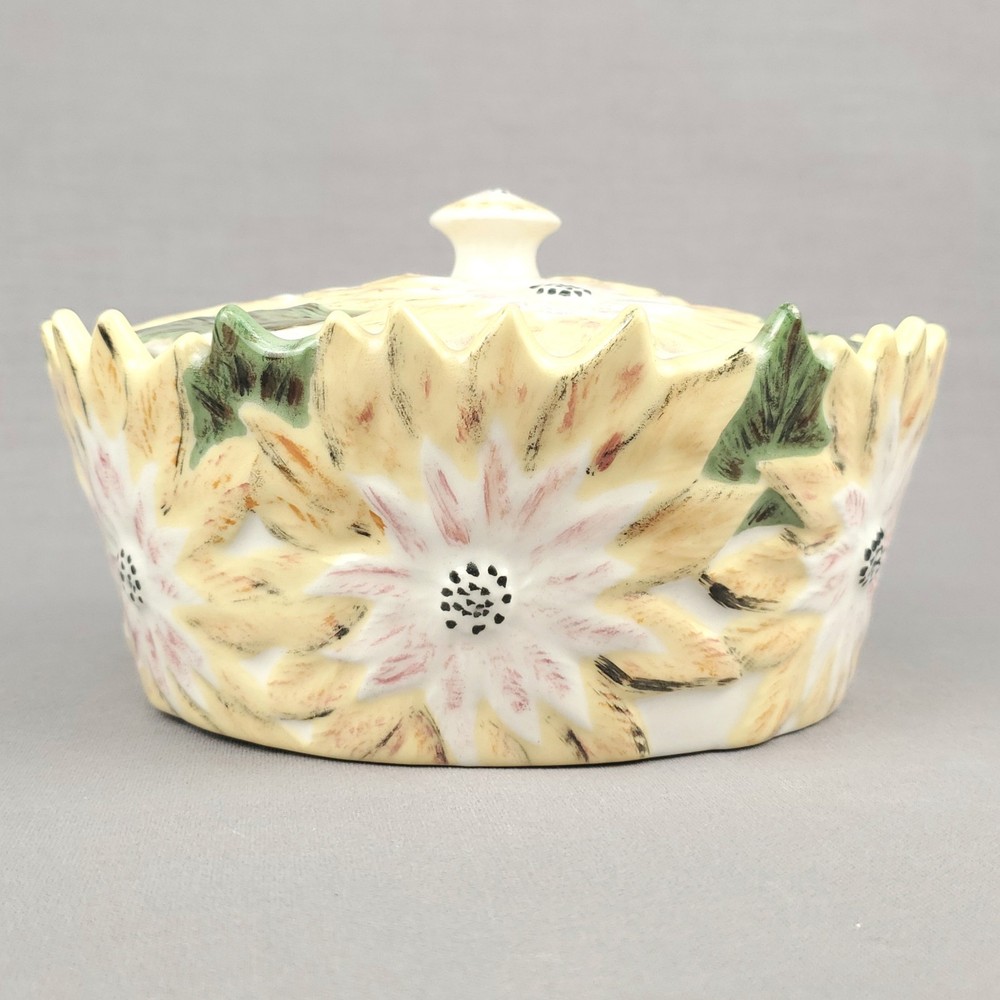 Vintage Sunflower Ceramic Covered Dish 1960’s, Yellow & White