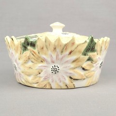 Vintage Sunflower Ceramic Covered Dish 1960’s, Yellow & White
