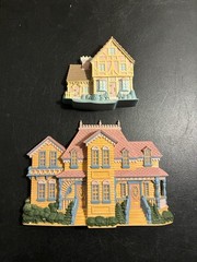 2 Burwood Products Sculpted Plastic Victorian Mansion House Wall Hangings 1980s