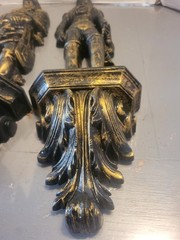 Vintage Pair 1965 Burwood Medieval Soldiers knight Wall Hanging Black & Gold