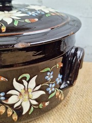 Antique Swiss Thoune Lidded Pot Edelweiss Design Signed For Restoration