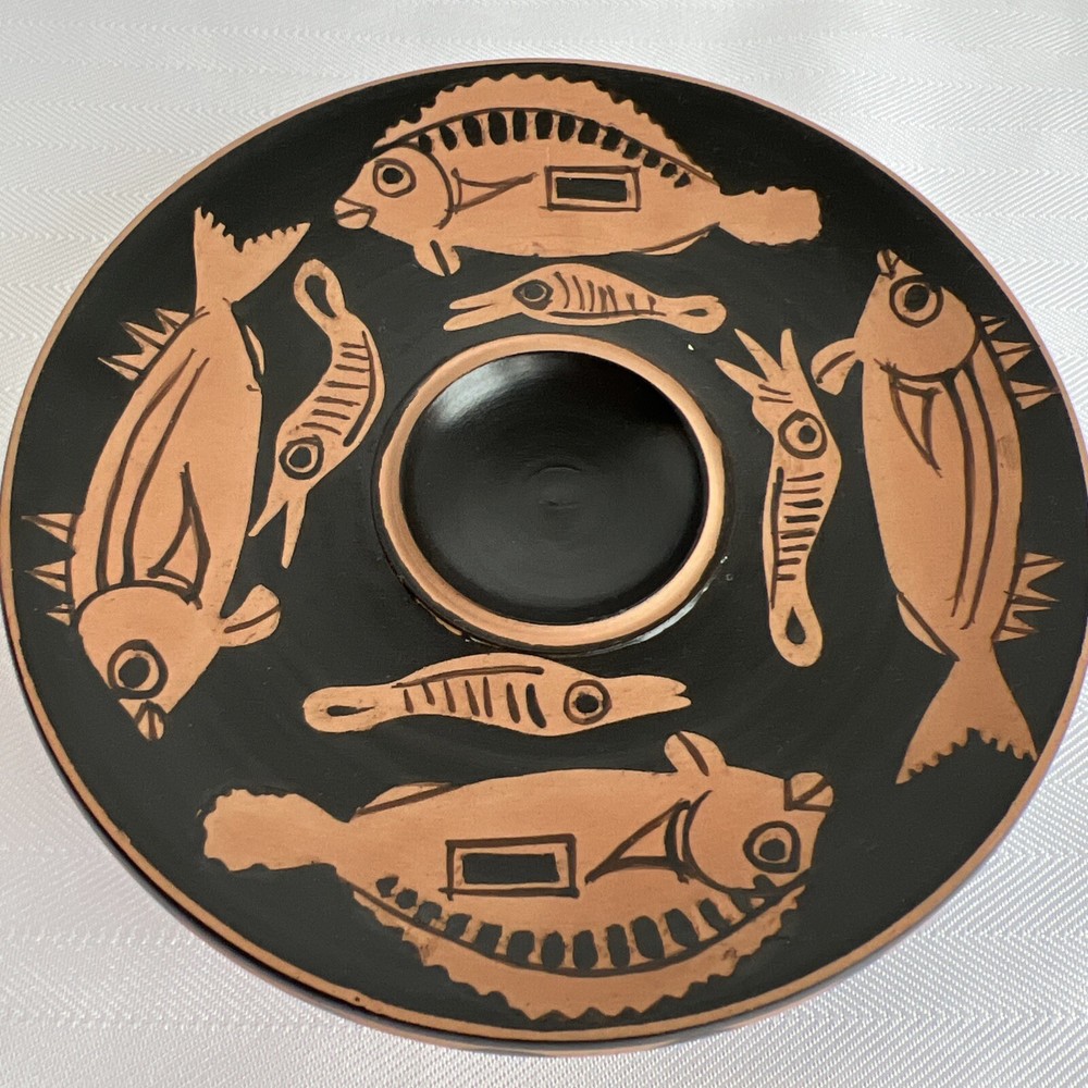 Apulian Red Clay Greek Pedestal Pottery Fish Plate