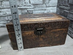 Vintage Wood Keepsake Trinket Box Metal Embossed w/Cherub Relief Treasure Decor