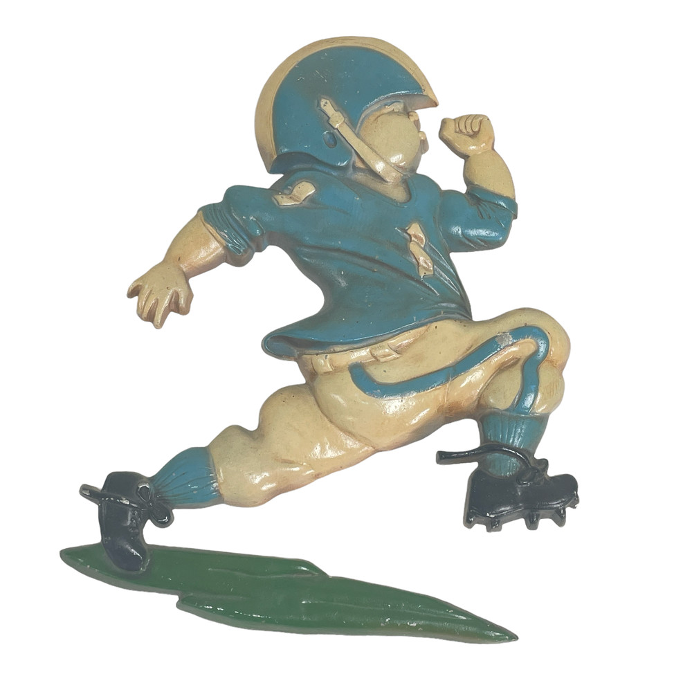 Homco 1976 Vintage Blue Cast Aluminum Metal Football #1 Runner Guy Wall Hanger