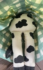 Vintage Cow Angel Hand Crafted Painted Country Farm Cloth Body 11” Gingham Skirt