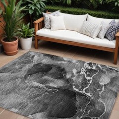 8′ X 10′ Black Gray And White Abstract Washable Rug