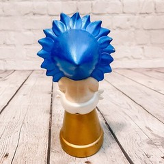 Vtg Ceramic Sunflower Baby Figurine Hand Crafted Flower Head Gold Blue Figure