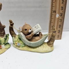 Vintage 1975 ENESCO MICE FIGURINES – Mouse Reading Book in Hammock & On Swing
